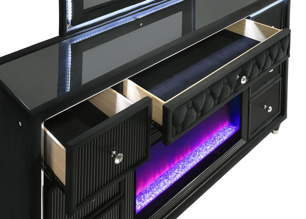 Lorient Black 8-Drawer LED Flame Box Dresser and Mirror from Coaster - Luna Furniture