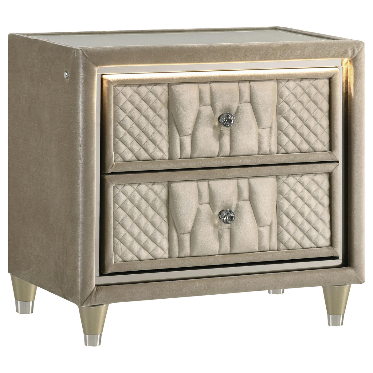 Lorient Ivory and Camel 2-Drawer LED Nightstand with USB from Coaster - Luna Furniture