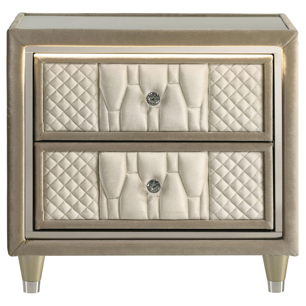 Lorient Ivory and Camel 2-Drawer LED Nightstand with USB from Coaster - Luna Furniture