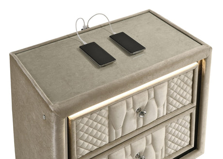 Lorient Ivory and Camel 2-Drawer LED Nightstand with USB from Coaster - Luna Furniture