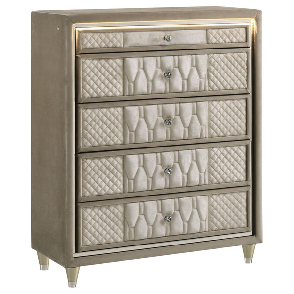 Lorient Ivory and Camel 5-Drawer LED Chest