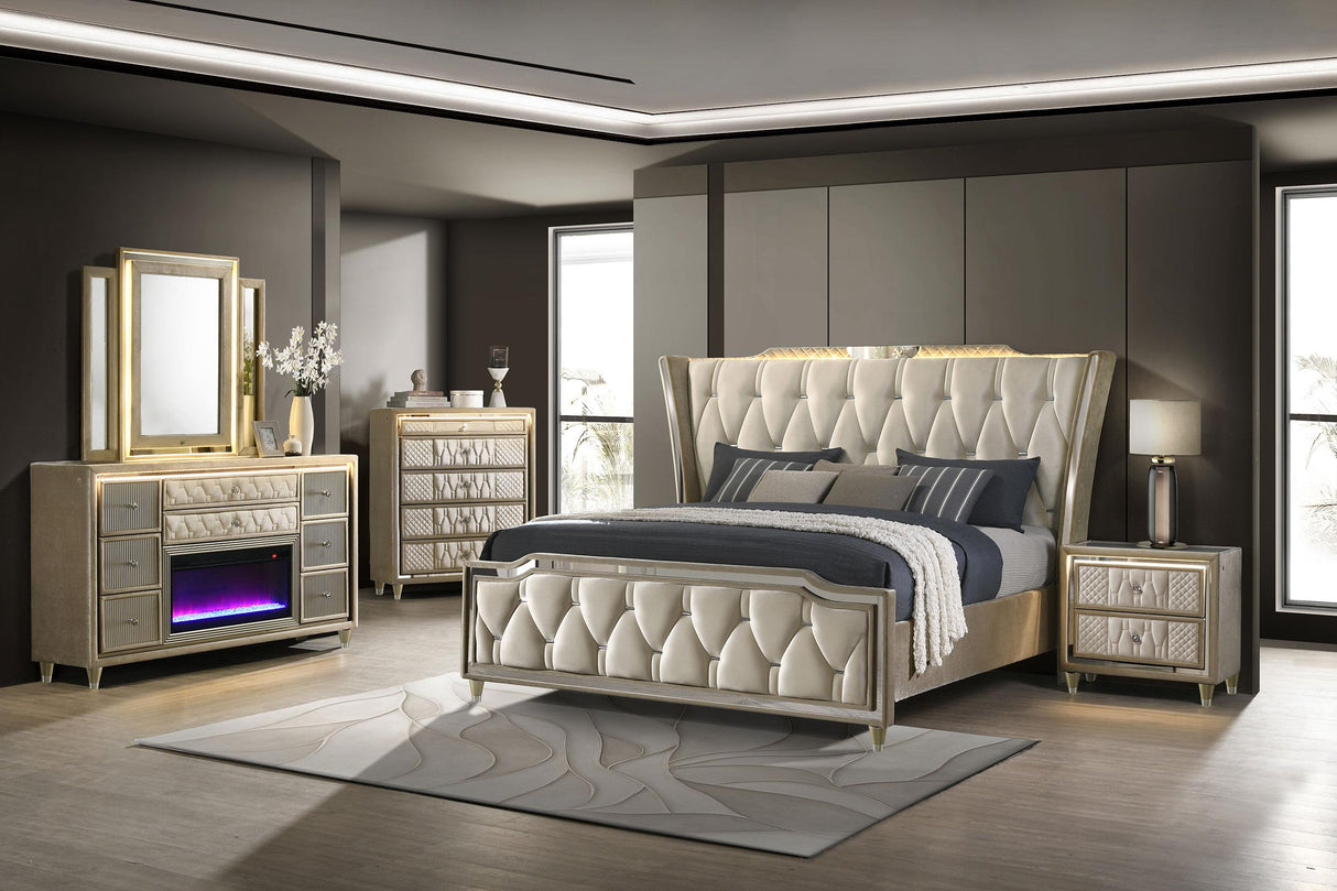 Lorient Ivory and Camel 8-Drawer LED Bedroom Flame Box Dresser from Coaster - Luna Furniture