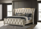 Lorient Ivory and Camel Eastern King LED Upholstered Bed from Coaster - Luna Furniture