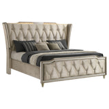 Lorient Ivory and Camel Queen LED Upholstered Wingback Bed from Coaster - Luna Furniture