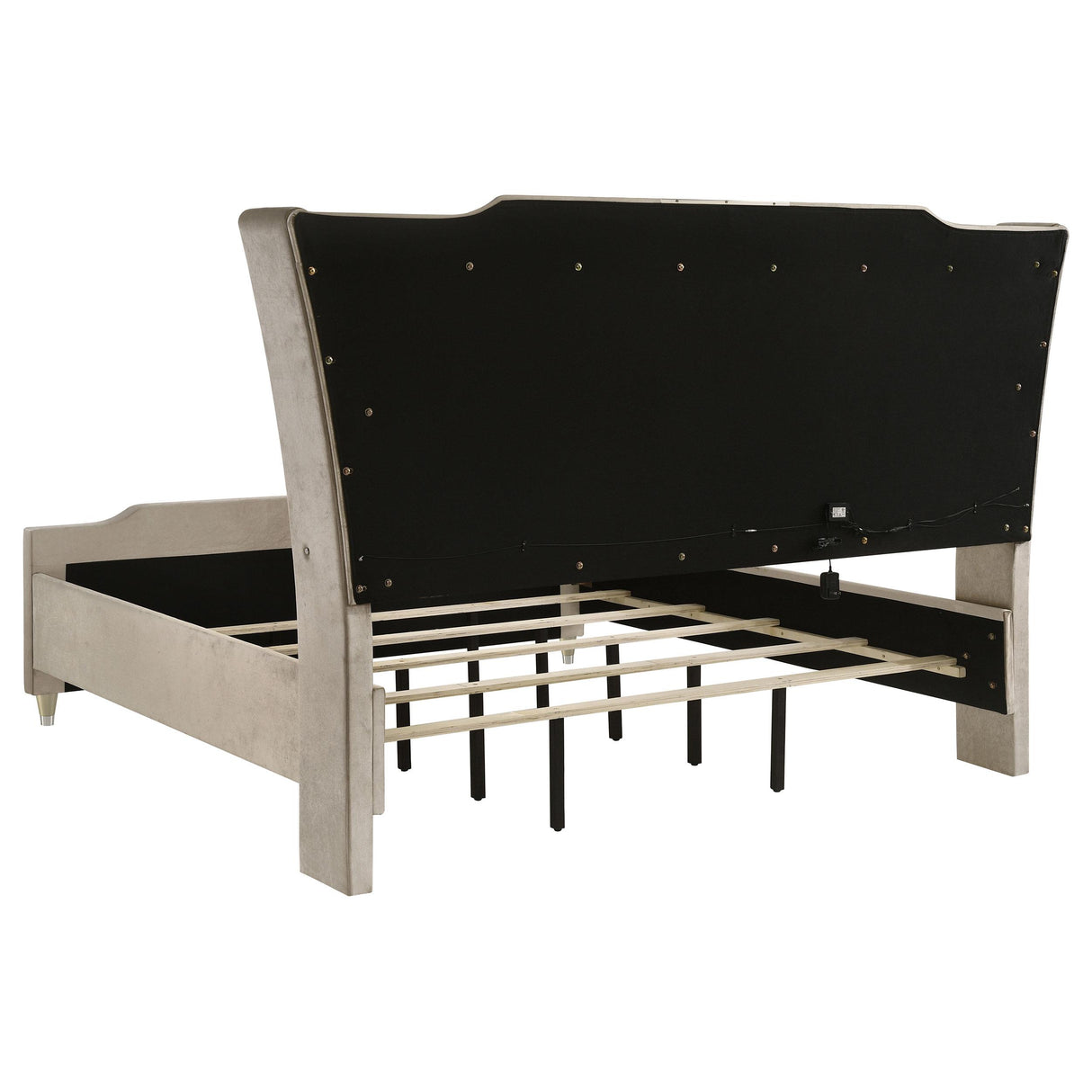 Lorient Ivory and Camel Queen LED Upholstered Wingback Bed from Coaster - Luna Furniture