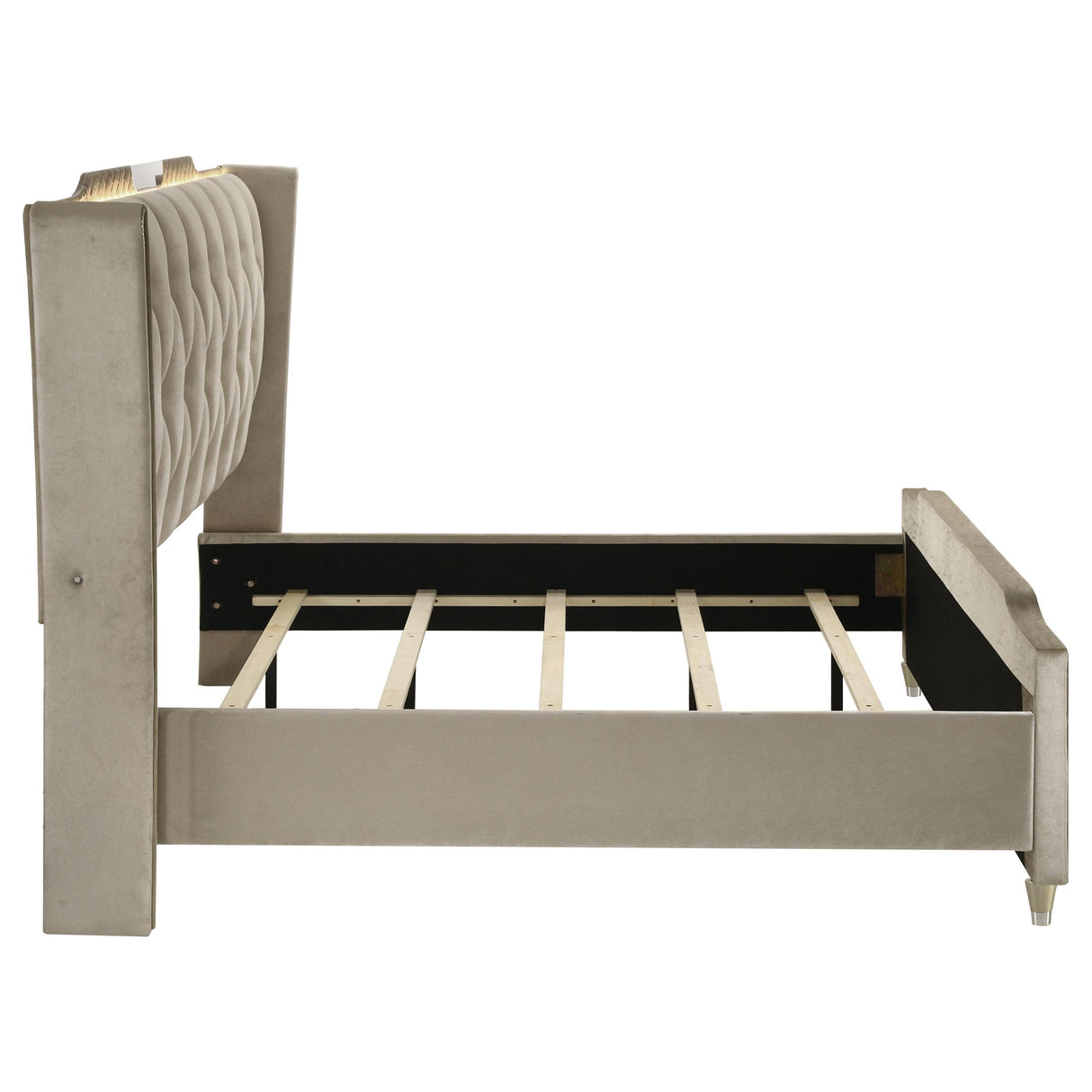 Lorient Ivory and Camel Queen LED Upholstered Wingback Bed from Coaster - Luna Furniture