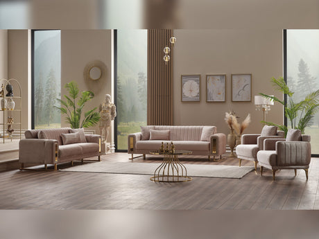 Lotus 3-pieces (Sofa & Loveseat & Chair) Livingroom Set in Cream from Furnia - Luna Furniture