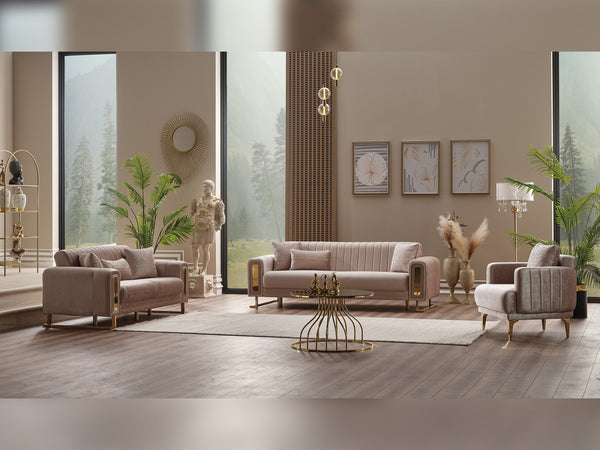 Lotus 3-pieces (Sofa & Loveseat & Chair) Livingroom Set in Cream