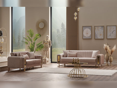 Lotus 3-pieces (Sofa & Loveseat & Chair) Livingroom Set in Cream from Furnia - Luna Furniture