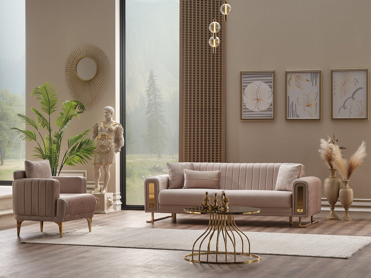 Lotus 3-pieces (Sofa & Loveseat & Chair) Livingroom Set in Cream from Furnia - Luna Furniture