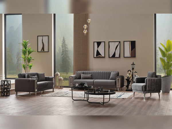 Lotus 3-pieces (Sofa & Loveseat & Chair) Livingroom Set in Grey