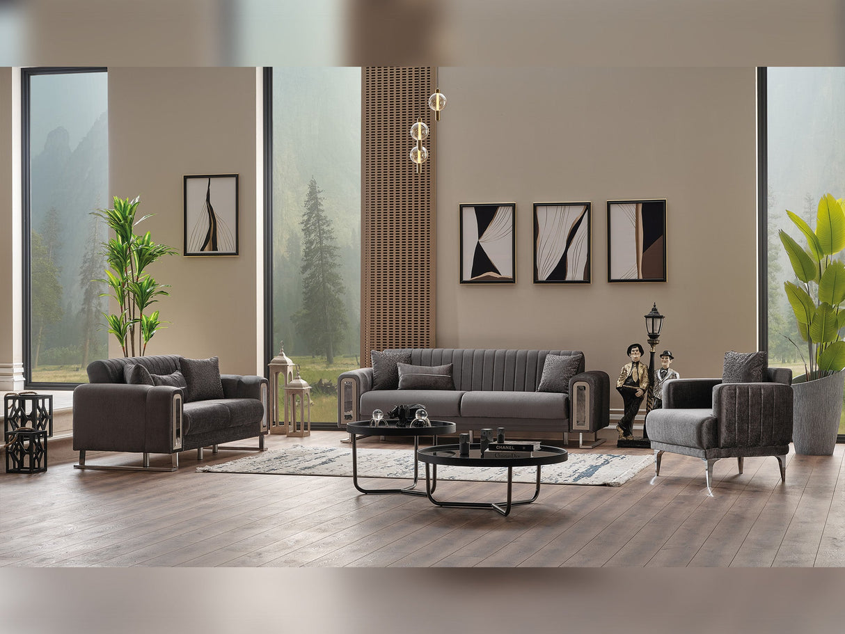Lotus 3-pieces (Sofa & Loveseat & Chair) Livingroom Set in Grey from Furnia - Luna Furniture
