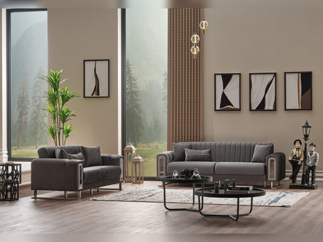 Lotus 3-pieces (Sofa & Loveseat & Chair) Livingroom Set in Grey from Furnia - Luna Furniture