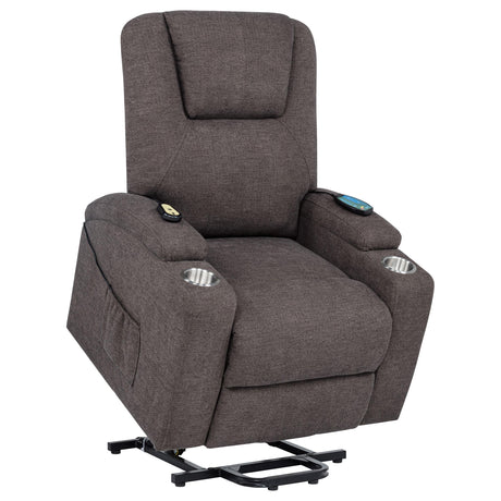 Louie Brown Chenille Upholstered Power Lift Massage Chair from Coaster - Luna Furniture