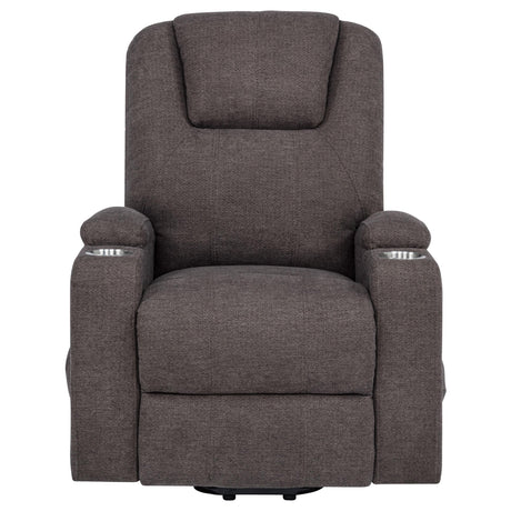 Louie Brown Chenille Upholstered Power Lift Massage Chair from Coaster - Luna Furniture