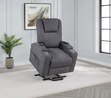Louie Gray Chenille Upholstered Power Lift Massage Chair from Coaster - Luna Furniture