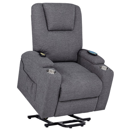 Louie Gray Chenille Upholstered Power Lift Massage Chair from Coaster - Luna Furniture