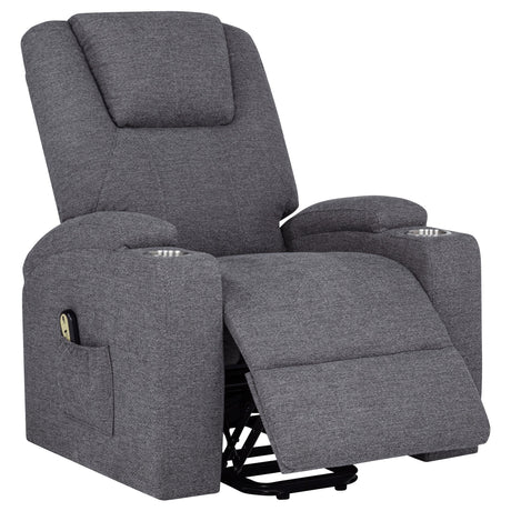 Louie Gray Chenille Upholstered Power Lift Massage Chair from Coaster - Luna Furniture