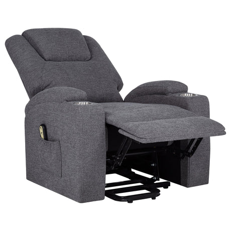 Louie Gray Chenille Upholstered Power Lift Massage Chair from Coaster - Luna Furniture