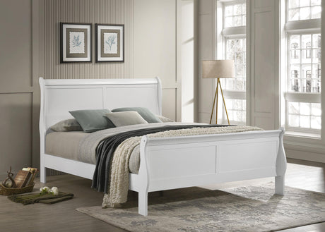 Louis Philippe White 47-inch Eastern King Sleigh Panel Bed from Coaster - Luna Furniture