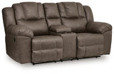 Lowilla Driftwood Reclining Loveseat with Console from Ashley - Luna Furniture