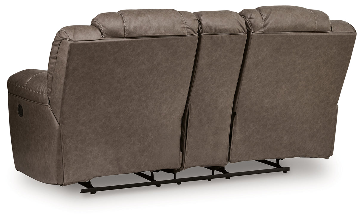 Lowilla Driftwood Reclining Loveseat with Console from Ashley - Luna Furniture