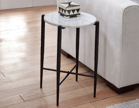 Loxie White 16″ Round Solid Marble Top End Table from Steve Silver - Luna Furniture