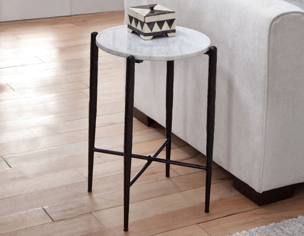 Loxie White 16″ Round Solid Marble Top End Table