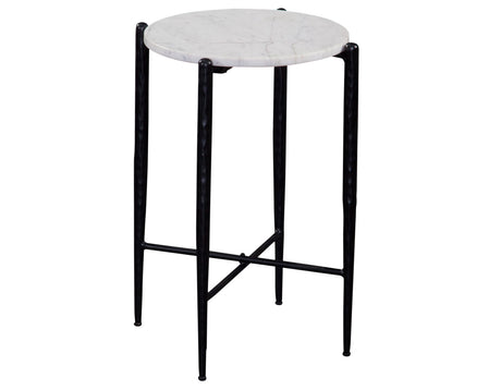 Loxie White 16″ Round Solid Marble Top End Table from Steve Silver - Luna Furniture