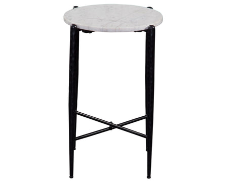 Loxie White 16″ Round Solid Marble Top End Table from Steve Silver - Luna Furniture