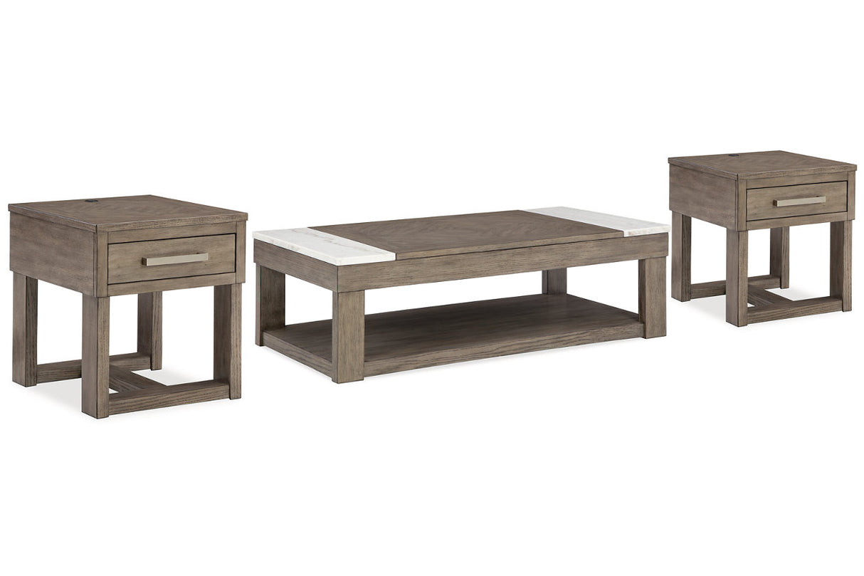 Loyaska Grayish Brown/White Lift-top Coffee Table and 2 End Tables from Ashley - Luna Furniture