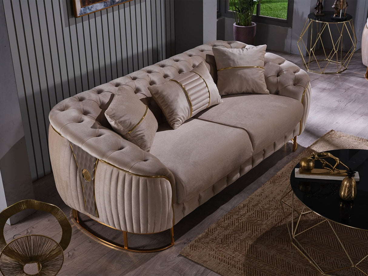 Lucas Beige Stationary Loveseat from Furnia - Luna Furniture