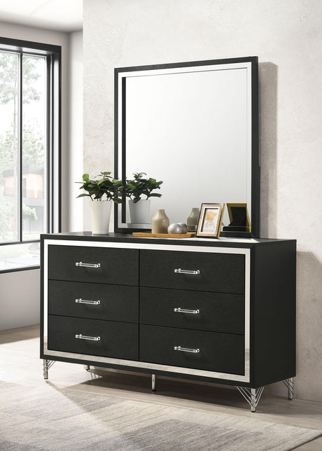 Lucia Black 6-Drawer Dresser and Mirror from Coaster - Luna Furniture
