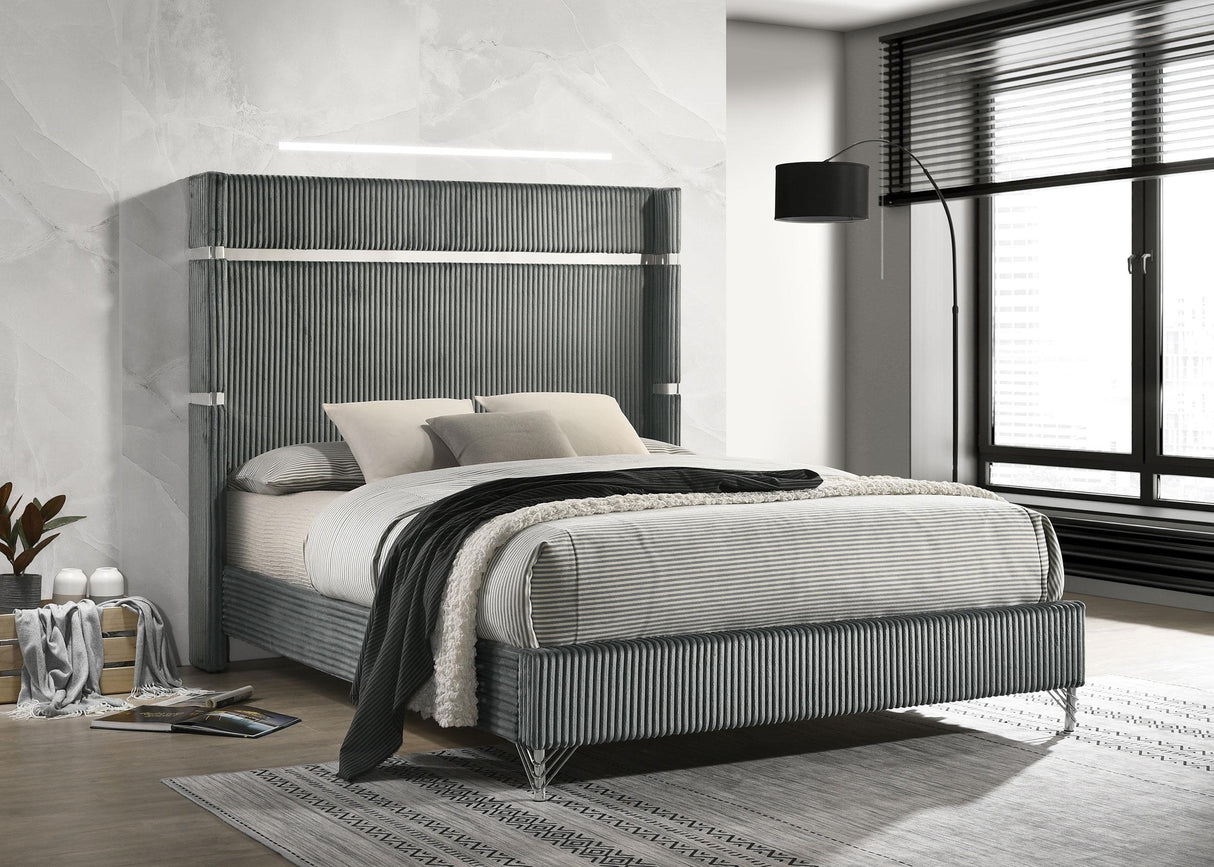 Lucia Gray 61-inch Upholstered Eastern King Panel Bed from Coaster - Luna Furniture