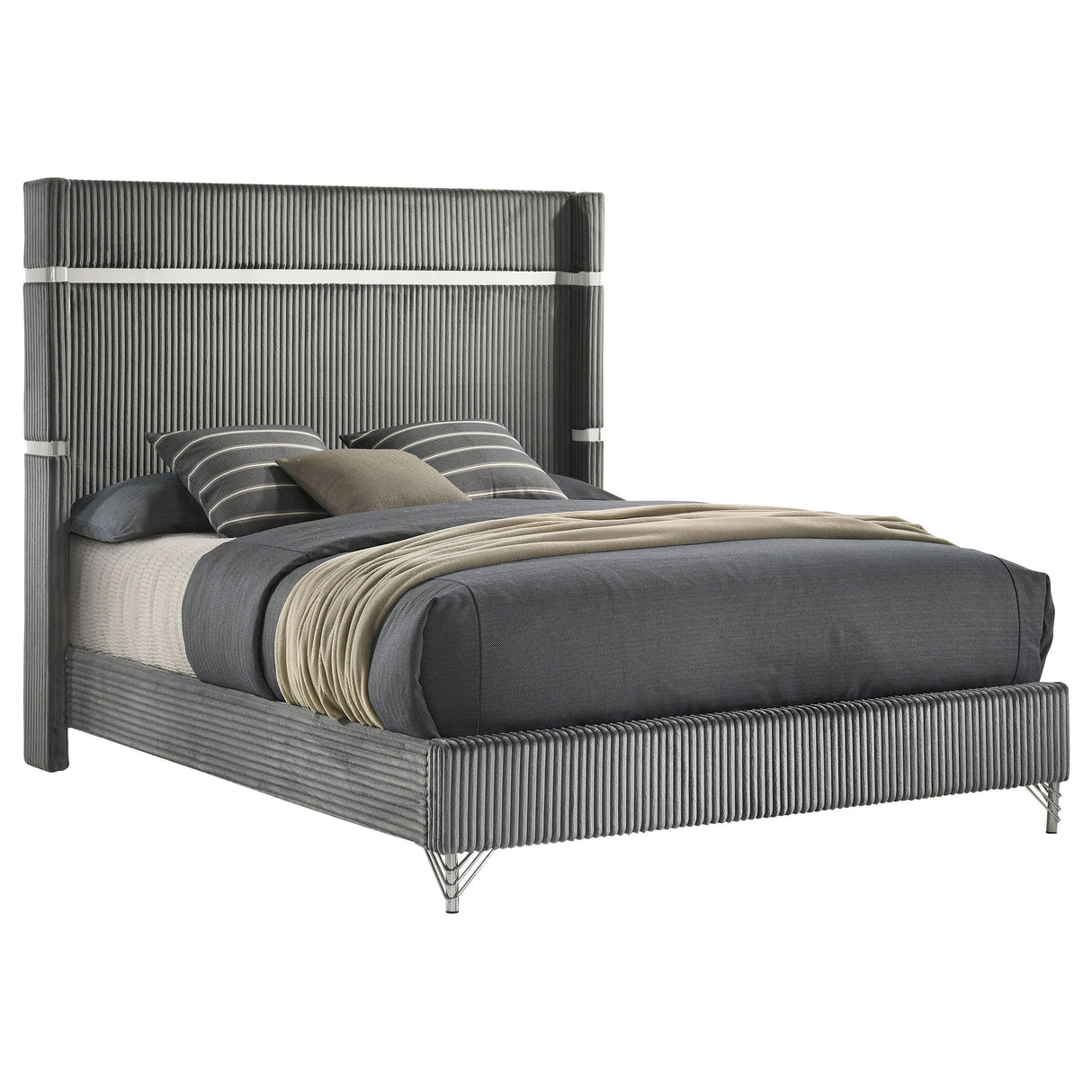 Lucia Gray 61-inch Upholstered Eastern King Panel Bed from Coaster - Luna Furniture