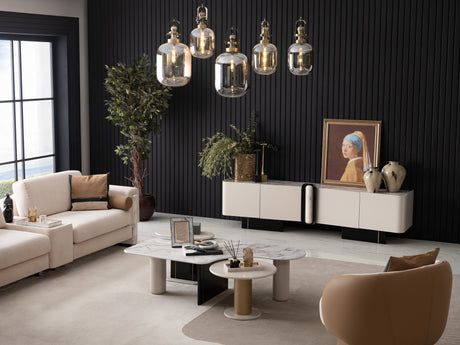 Luciano Cream and Warm Tan Living Room Set from Luna Luxury - Luna Furniture