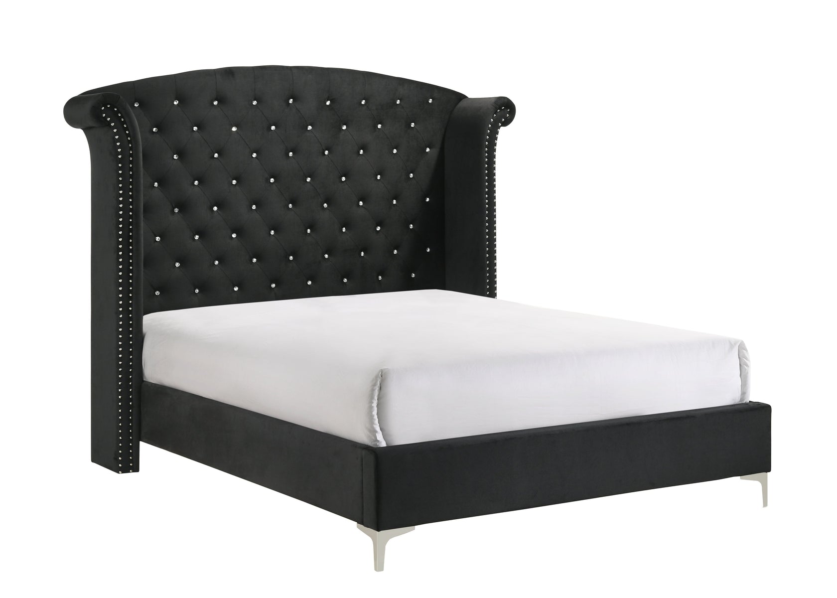 Lucinda Black King Upholstered Wingback Panel Bed from Crown Mark - Luna Furniture