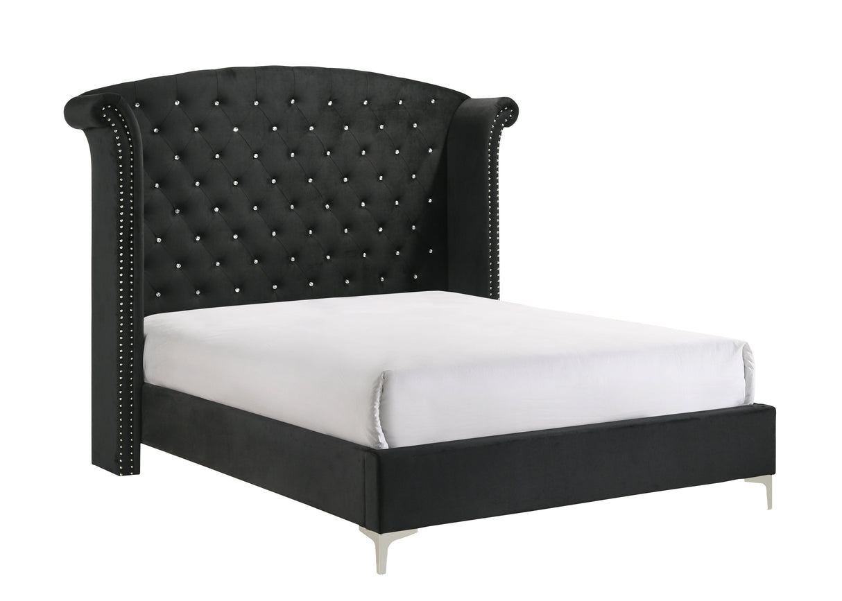 Lucinda Black Queen Upholstered Wingback Panel Bed from Crown Mark - Luna Furniture
