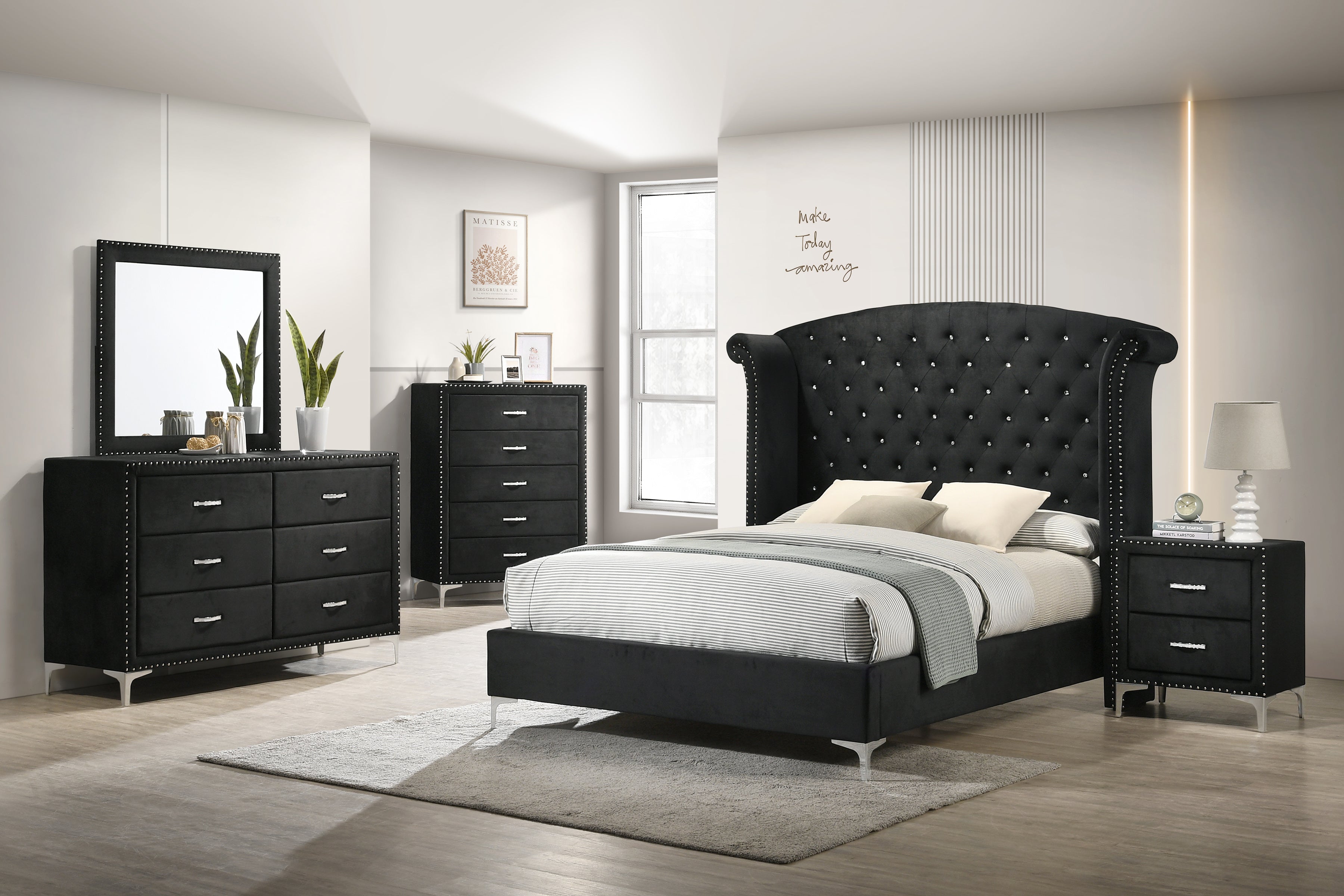 Lucinda Black Upholstered Wingback Panel Bedroom Set – Luna Furniture