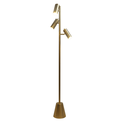 Lumina Brassed Gold Floor Lamp with Rotary Switch Triple Spots Metal Cone Base from Midinmod - Luna Furniture