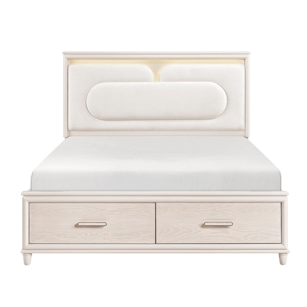 Lunaris Beige Queen Platform Bed with Footboard Storage