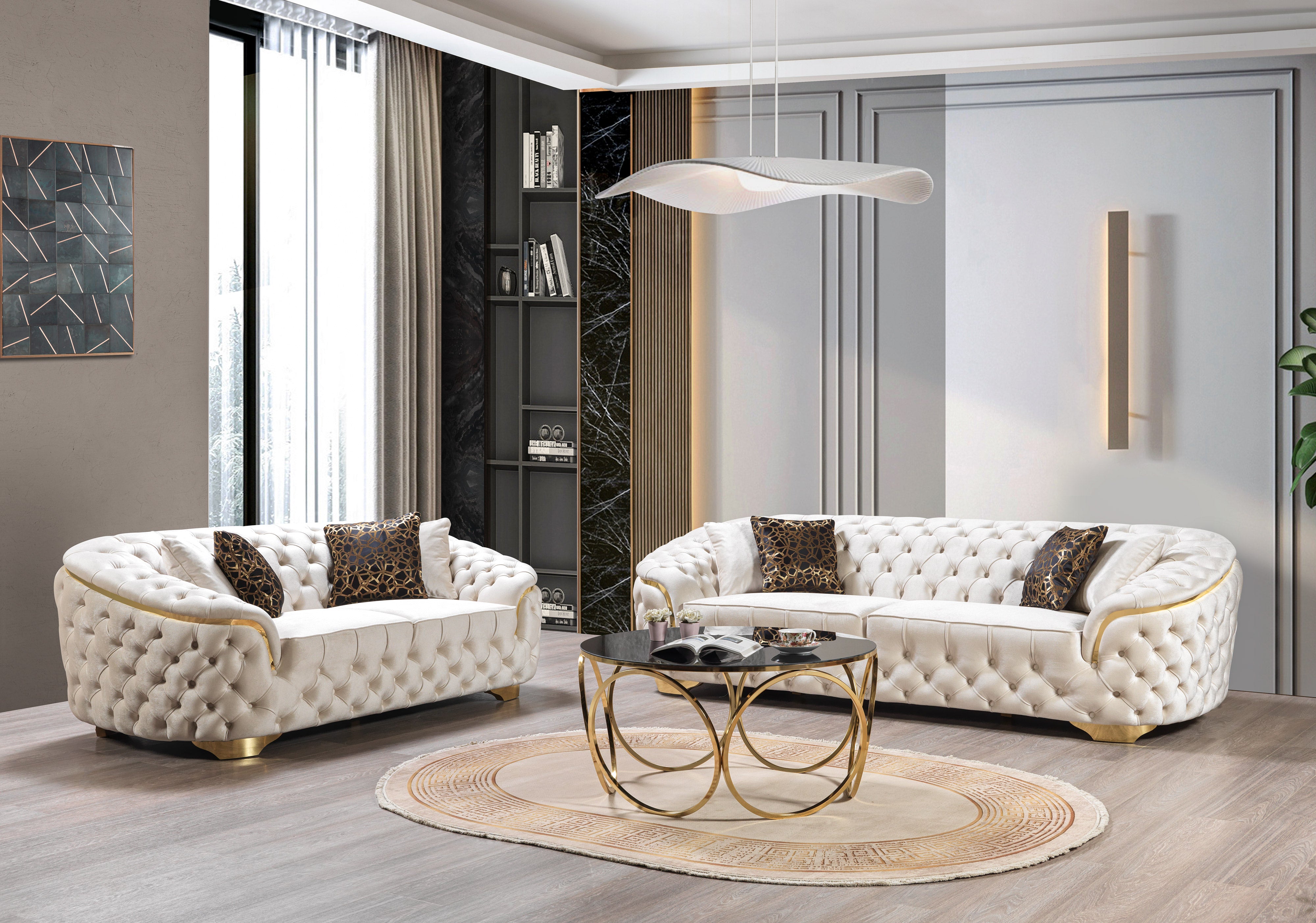 Lupino Ivory Velvet Living Room Set - Luna Furniture