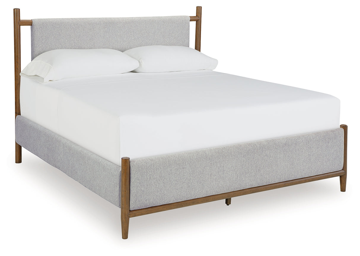 Lyncott California King Upholstered Bed with Mirrored Dresser, Chest and 2 Nightstands in Brown from Ashley - Luna Furniture