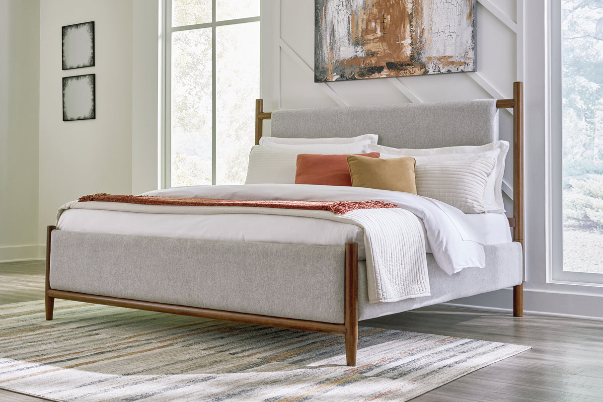 Lyncott California King Upholstered Bed with Mirrored Dresser, Chest and 2 Nightstands in Brown from Ashley - Luna Furniture