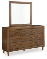 Lyncott California King Upholstered Bed with Mirrored Dresser and Nightstand in Brown from Ashley - Luna Furniture