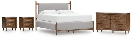 Lyncott King Upholstered Bed with Dresser and 2 Nightstands in Brown from Ashley - Luna Furniture