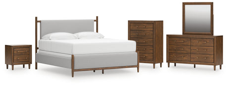 Lyncott King Upholstered Bed with Mirrored Dresser, Chest and Nightstand in Brown from Ashley - Luna Furniture