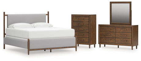 Lyncott King Upholstered Bed with Mirrored Dresser and Chest in Brown from Ashley - Luna Furniture