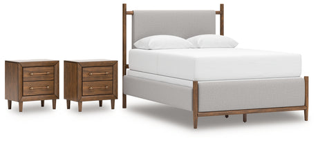 Lyncott Queen Upholstered Bed with 2 Nightstands in Brown from Ashley - Luna Furniture