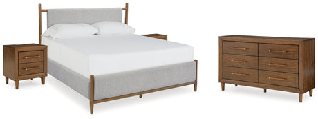 Lyncott Queen Upholstered Bed with Dresser and 2 Nightstands in Brown from Ashley - Luna Furniture